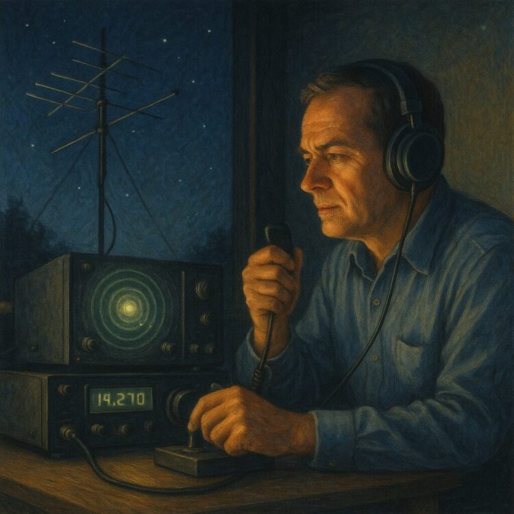 アマチュア無線や特殊な受信機を使い、特定の周波数で電波を送信・受信する。