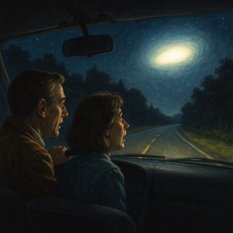 夜間ドライブ中に奇妙な光を目撃した夫妻