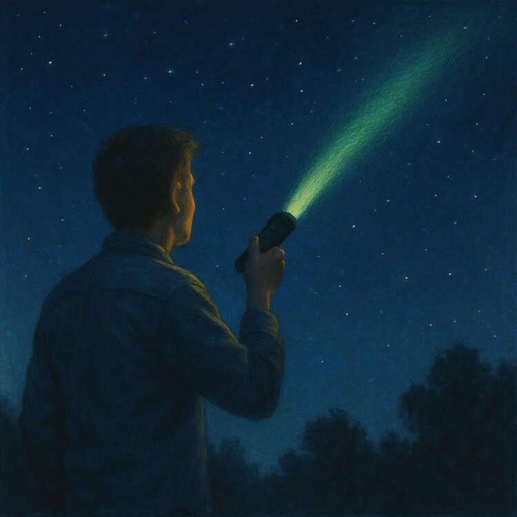 懐中電灯やレーザーポインターで夜空に光を送るシンプルな方法